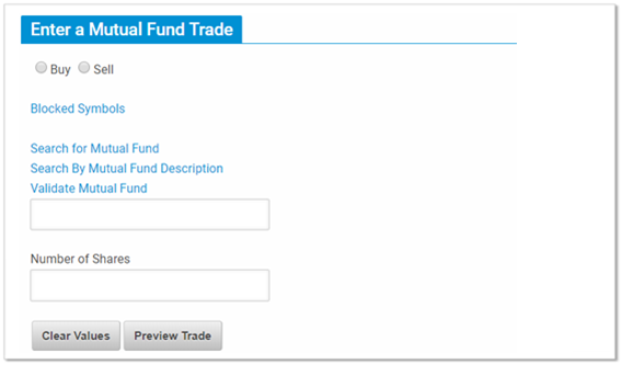 Mutual Fund Trade Screen